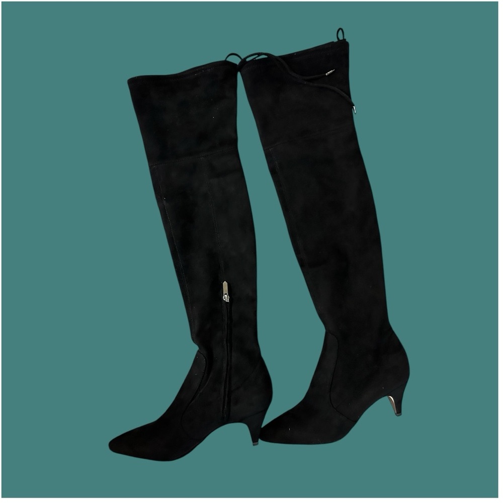 Sam Edelman Kristie Black Suede Kitten Heel Over The Knee Boots Womens